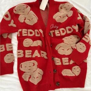 Gaby Red Teddy Bear Cardigan